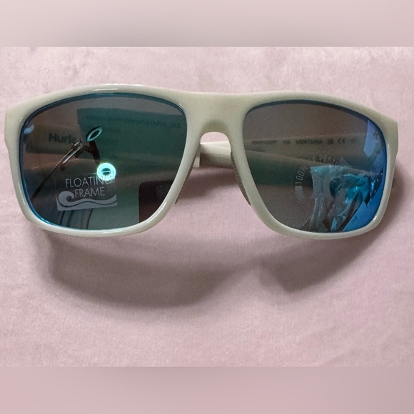 Hurley Ventura Floating Wrap Sunglasses White Frame & Blue Mirror Polarized Lens - Picture 1 of 12